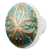 Ornamental Gold Filigree Aquamarin Pearl Sheen Orb Keramikknauf (Rechts)