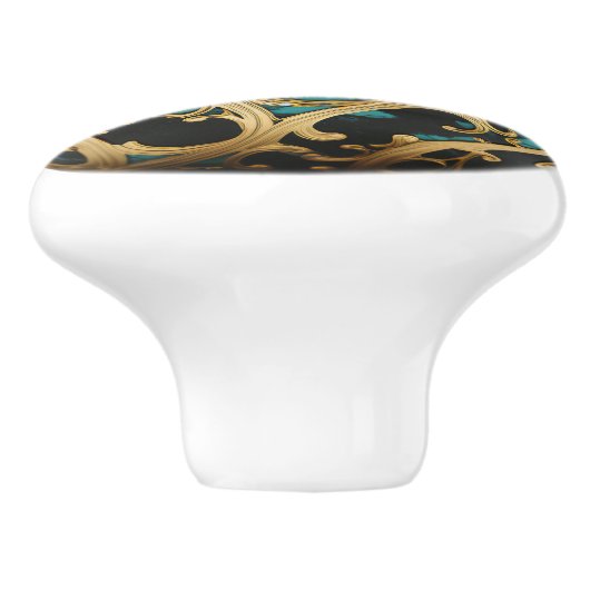 Ornamental Gold Filigree Aquamariner schwarzer Mar Keramikknauf (Seitenansicht)