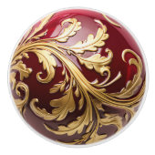 Ornamental Gold Leaf Scrollwork Roter Bildschirm Keramikknauf (Vorderseite)