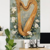 ornamental harp surrounded by white flowers poster (Heimbüro)