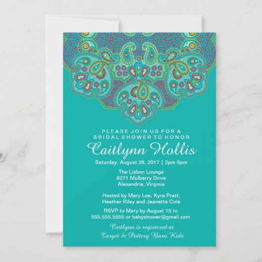 Ornamental Hindu Inspiriert Mandala Brautparty Einladung (Vorderseite)