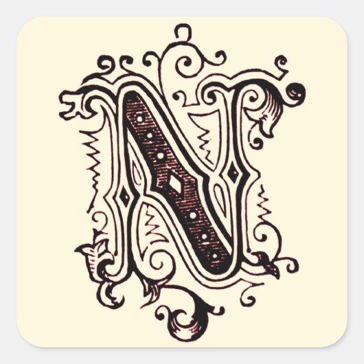 Ornamental 'N' - Briefmarke Quadratischer Aufkleber (Vorderseite)