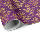 Ornamental Purple & Gold Damask Pattern Geschenkpapier (Rolleneckpunkt)