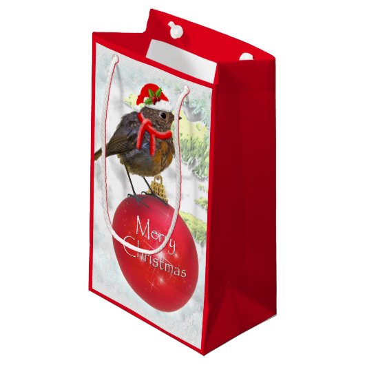 Ornamental Robin Gift Bag Kleine Geschenktüte (Vorderseite Schrägansicht)