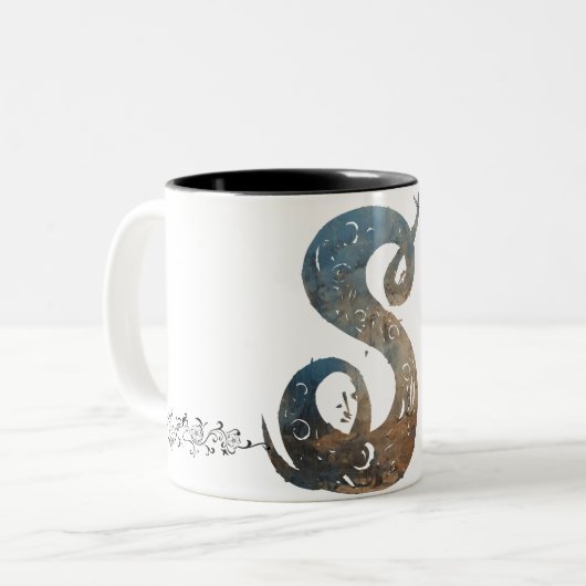Ornamental Script Letter S Mug Zweifarbige Tasse (Vorderseite Links)
