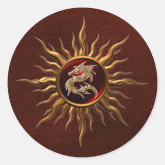 Ornamental Sun Dragon Runder Aufkleber