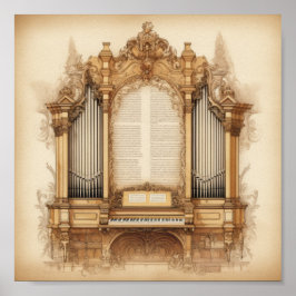 Ornamentale Barock-Orgel mit Vintage-Schrift Poster