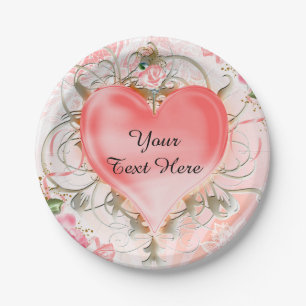 Ornamentale Elegante Florale Herz Pfirsich-Party Pappteller