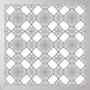Ornamentale Fliesen-Medaillon-Muster-Malvorlage Poster