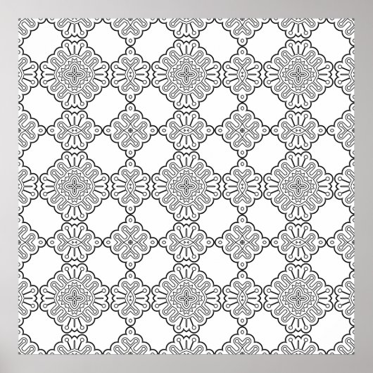 Ornamentale Fliesen-Medaillon-Muster-Malvorlage Poster (Vorne)