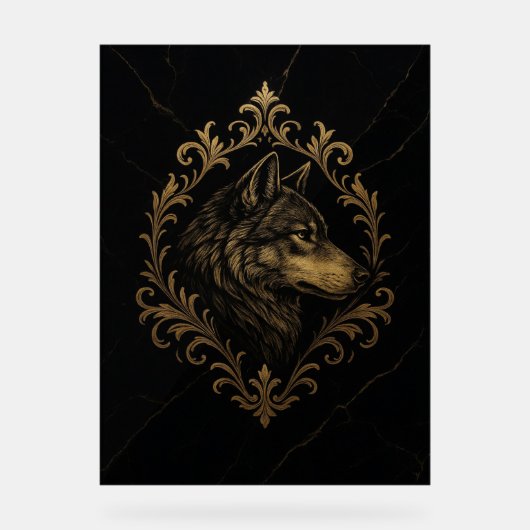 Ornamentaler Goldener Wolf  Acrylschild (Vorderseite)