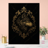 Ornamentaler Goldener Wolf  Acrylschild (Hochzeit)