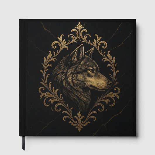 Ornamentaler Wolf in Goldtönen Gästebuch (Vorderseite)