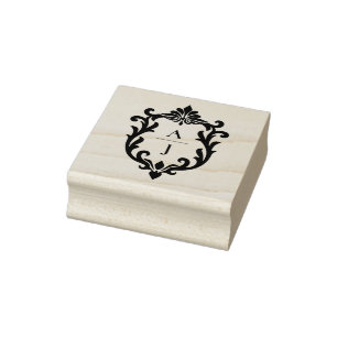 Ornamentales, blattförmiges, vintage Monogrammwapp Gummistempel