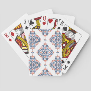 Ornamentales Blau Orange: Nahtloses Vintage-Muster Spielkarten