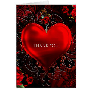 Ornamentales Blumenherz Schwarz & Rot Danke