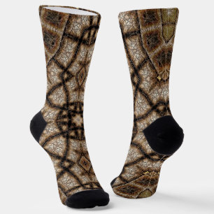 Ornamentales braunes und grünes Buntglas-Mandala Socken