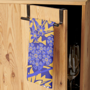 Ornamentales lebhaftes Blau und Goldgelb Geschirrtuch