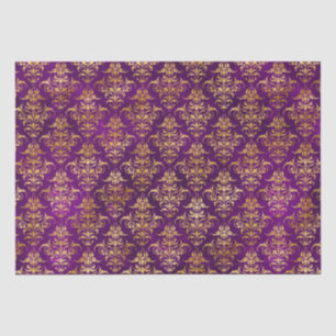 Ornamentales violett-goldenes Damastmuster Seidenpapier