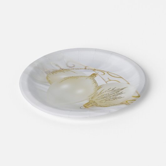 Ornamente aus Gold und Weiß-Glitzer Pappteller (Schrägansicht)