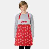 Ornamente aus weißem Streifen auf Rot Schürze (Getragen)