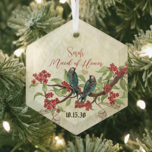 Ornamente der Roten Vintagen Vögel Trauzeugin