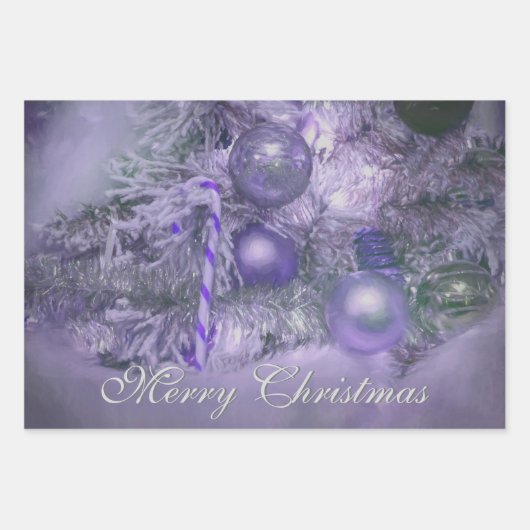 Ornamente Frohe Weihnachten Lila Weihnachtsbaum Geschenkpapier Set (Vorderseite 3)