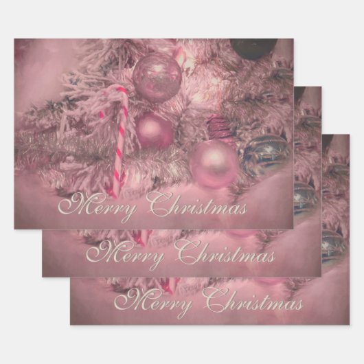 Ornamente Frohe Weihnachten Rosa Silver Holiday Tr Geschenkpapier Set (Set)