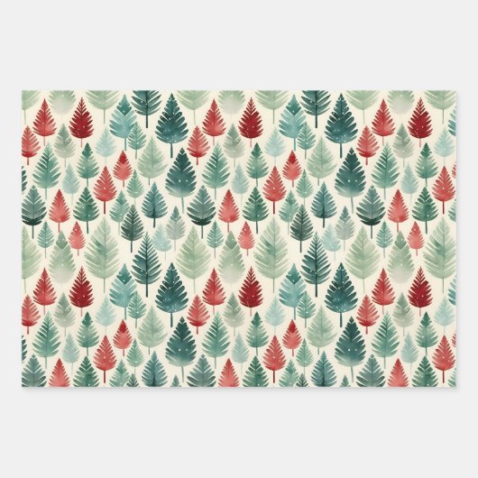 Ornamente, Kiefernbäume Weihnachtsmuster Aquarell Geschenkpapier Set (Vorderseite 2)