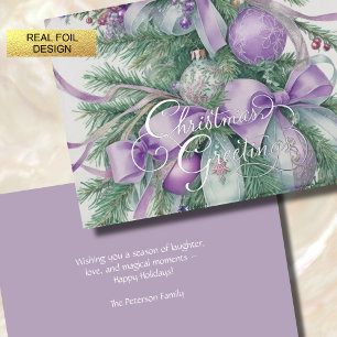 Ornamente Satin Ribbon Evergreen Lila Folien Feiertagskarte