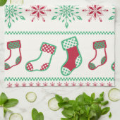 Ornamente, Strümpfe und Schneeflocken Geschirrtuch (Gefaltet)