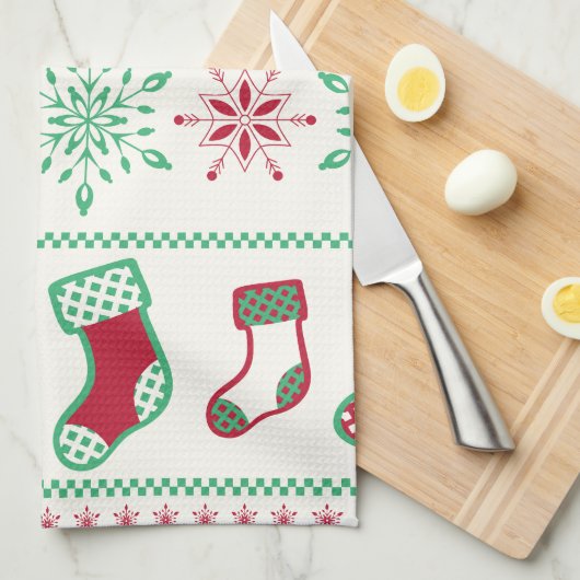 Ornamente, Strümpfe und Schneeflocken Geschirrtuch (Viertel Falte)