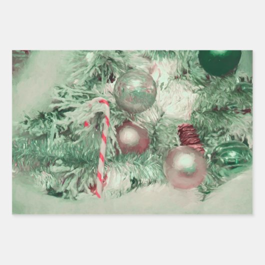 Ornamente Weihnachten Grün Rosa Weihnachtsbaum Geschenkpapier Set (Vorderseite 2)