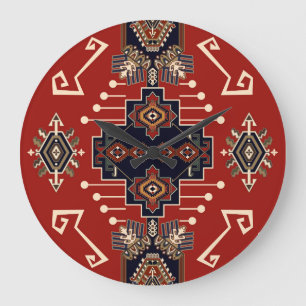 Ornamentives Rug Design: Vintag Geometrisch. Große Wanduhr