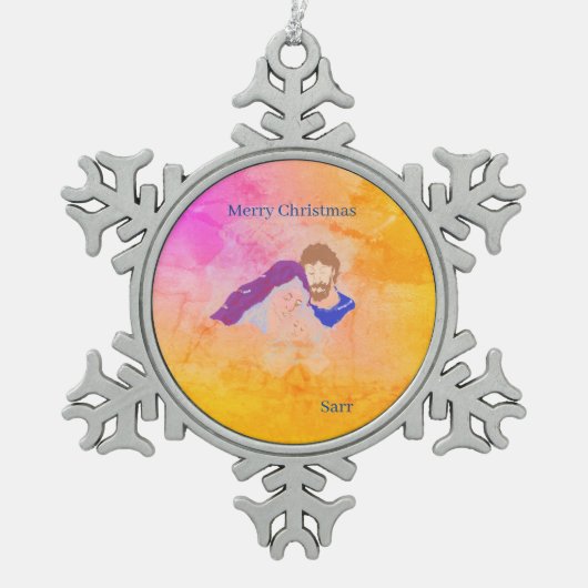 Ornaments. : Merry Christma Schneeflocken Zinn-Ornament (Vorderseite)