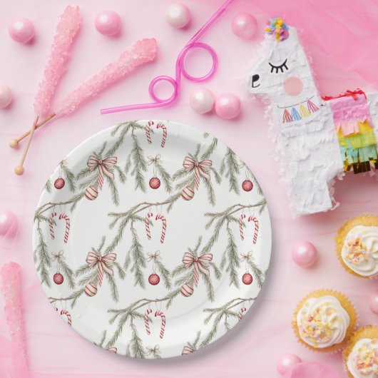 Ornaments Pine Candy Canes Festive Christmas Pappteller (Party)