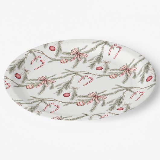 Ornaments Pine Candy Canes Festive Christmas Pappteller (Schrägansicht)