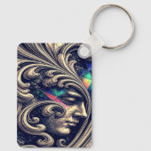 Ornate Abstract Face with Flowing Baroque Keychain Schlüsselanhänger (Rückseite)