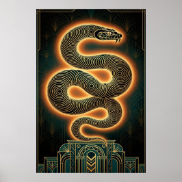 Ornate Art Deco Snake Serpent Gold Coil Poster