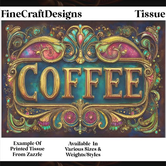 Ornate Art Nouveau Coffee Sign FA2 Decoupage Seidenpapier
