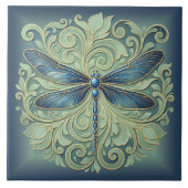 Ornate Art Nouveau Dragonfly Pat#12 Blue ID1222 Fliese (Vorderseite)