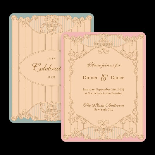 Ornate Art Nouveau Wedding Reception Invitation Einladung