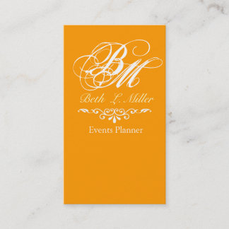 Ornate Barock Luxuriöse Art   Monogramm Orange Visitenkarte