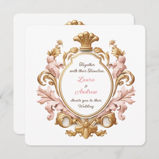 Ornate Baroque Floral Rococo Romance Wedding Einladung (Vorne/Hinten)