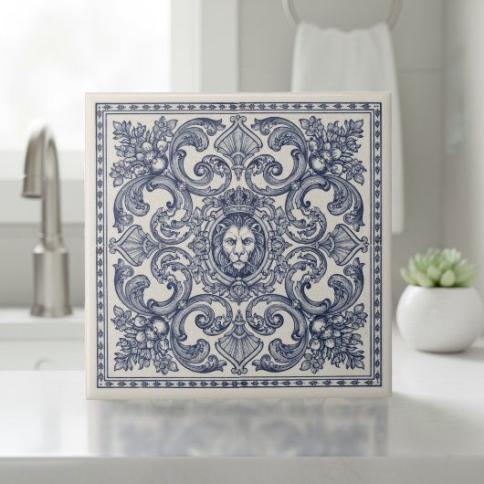 Ornate Baroque Pattern Pat#1 Blue Ivory ID1194 Fliese