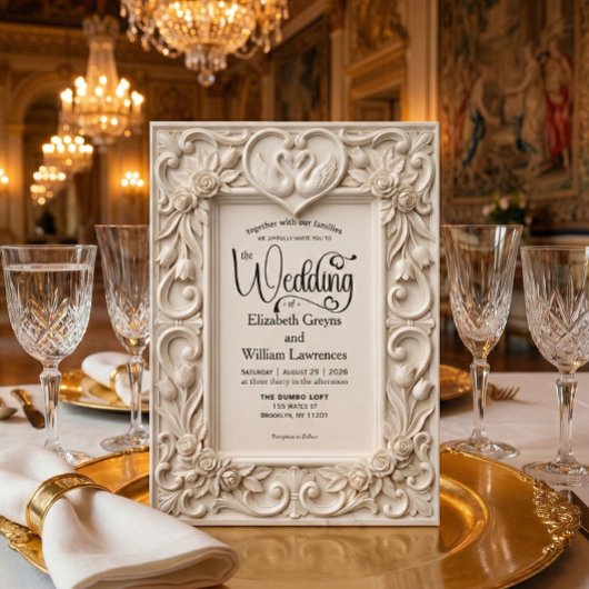 Ornate Baroque Swan Heart Acanthus Frame Wedding Einladung