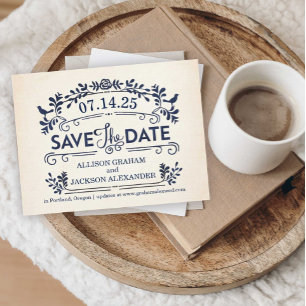 Ornate Birds Save the Date Postcard Ankündigungspostkarte