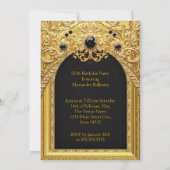 Ornate Birthday Party Black Gold Lace Diamonds Gem Einladung (Rückseite)