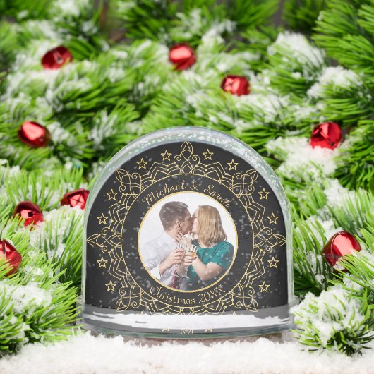 Ornate Black and Gold Frame Custom Photo Schneekugeln (Weihnachten)