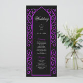 Ornate black and purple Gothic Wedding Program Menükarte (Stehend Vorderseite)